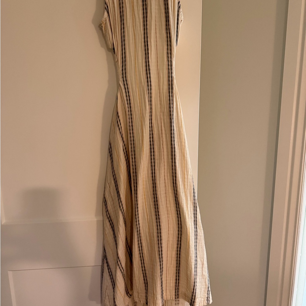 Madewell Cream Midi Dress with Navy Stripes and Side Cutouts - Picture 3 of 5